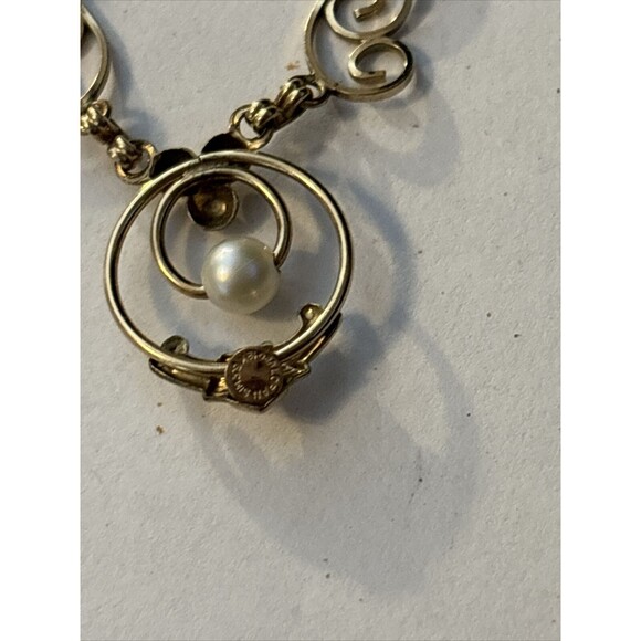 Vintage Loran Sim 12K GF Leaf & Pearl 16” Necklace Art Deco Design - Picture 6 of 6